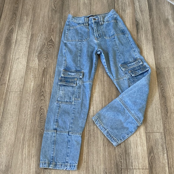 Lioness women’s Stacey cargo high rise denim jeans straight leg pants size: XS - Picture 2 of 6